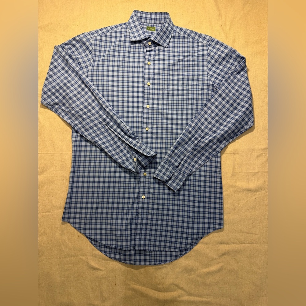 Sid Mashburn Shirt Mens Medium Regular  Blue Plaid Long Sleeve Button Up Adult